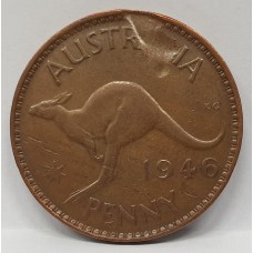 AUSTRALIA 1946 .  ONE 1 PENNY . ERROR . PART OF THE PRESS RIVOTED